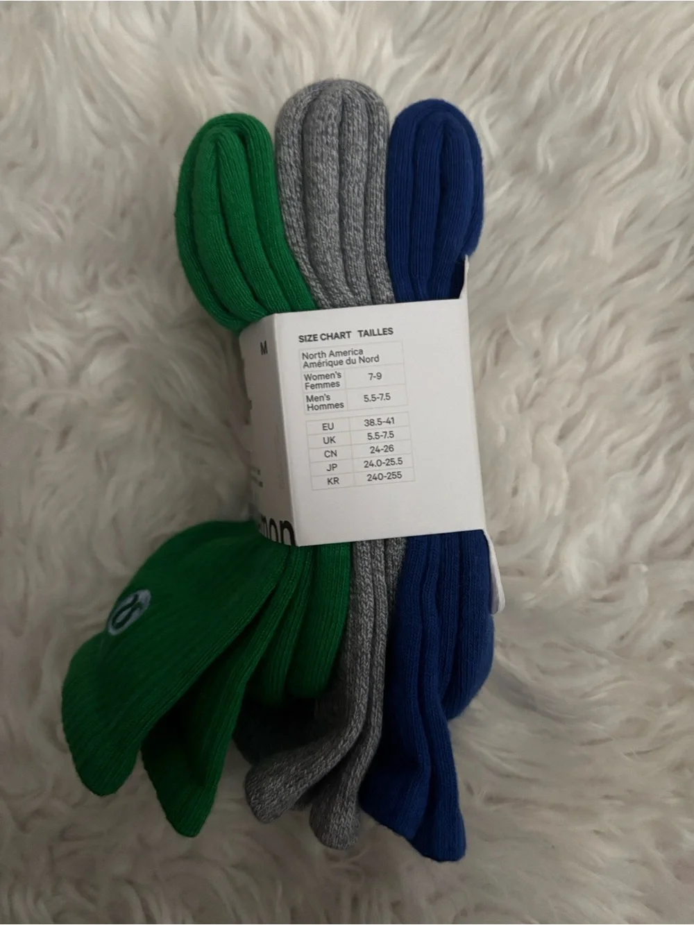 Lululemon Unisex Daily Essentials Socks *3 Pairs, Green/Grey/Blue